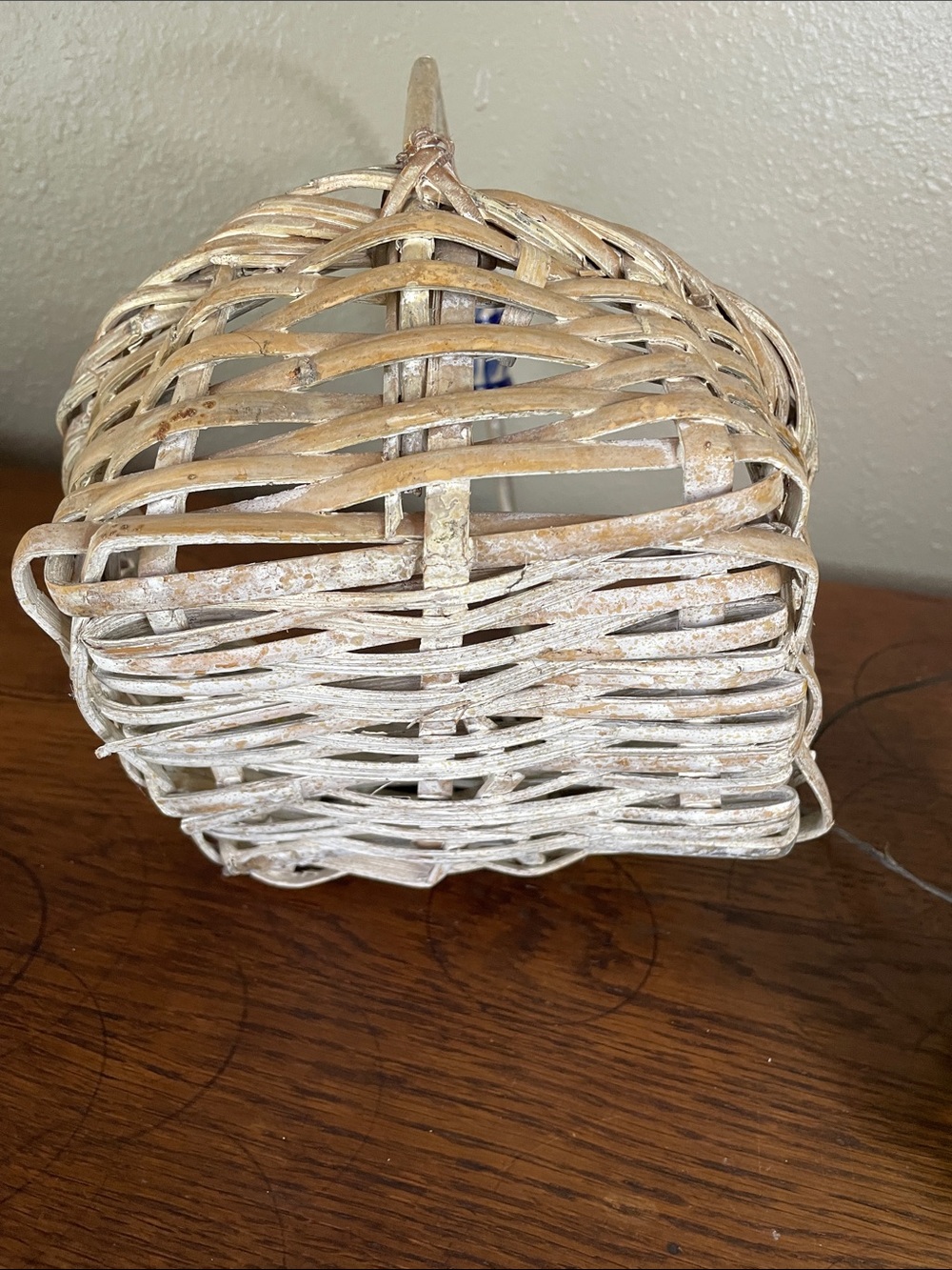 Vintage Wicker Handled Decorative Basket with Blue Ceramic Bead Accent - Picture 5 of 13